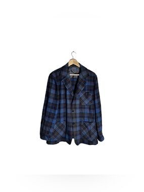 Vintage Pendleton Woolen Mills 3-Button Sport Coat Jacket Blue Plaid 60s Medium